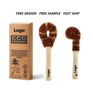 Natural Bamboo Long Handle Eco Friendly Biodegradable Durable Hangable Kitchen Home Coconut Fibre Scrub Brush for Cleaning