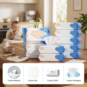 Natural Care Eco Friendly Junri Baby Wet Wipes Biodegradable Non Woven 14x19cm Custom Gentle Cleansing Wipes