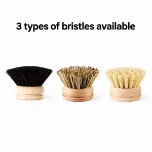 Natural Fiber Kitchen Dish and Pot Cleaning Brush Replaceable Bamboo Wood Detachable Long Handle Sisal Brush