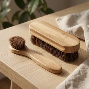 Natural Horsehair Shoe Care Brush Set with Wood Handles for Leather Cleaning and Polishing