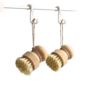 Natural Palm Wood Dish Scrubber Brush Round Vegetable Kitchen Scrubber