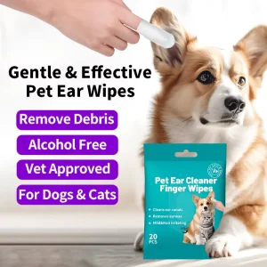 Natural Plant Extract Soft Pocket Pet Ear Finger Wet Wipes Green Tea Scent Disposable Mild Formula Pet Ear Canal Cleansing