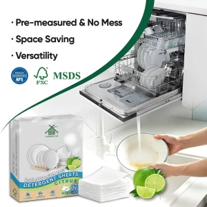 Natural Solid Dishwasher Cleaning Strips Disposable High Concentrated Plant Based Dishwashing Detergent Sheets