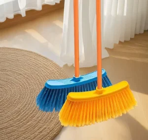 Natural Wood Broomstick, 100/120/150 cm, with Strong Fiber Bristles for Concrete and Tile Floors