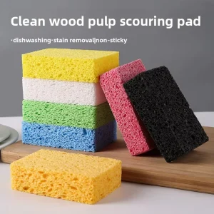 Natural Wood Pulp Kitchen Dishwashing Sponge Absorbent Rectangle Scouring Pad Degreasing Nano Sponge for Pots