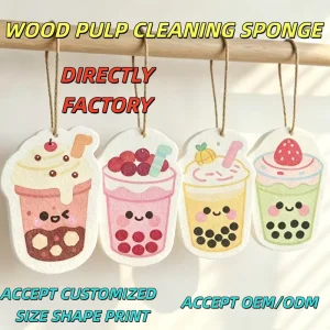 Natural Wood Pulp Sponge for Dishwashing, Hangable Scouring Pad