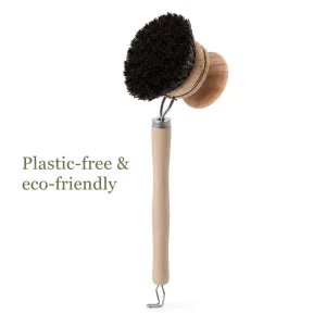 Natural Wooden Horsehair Lightweight Portable Soft Hair Non-Stick Cleaning Brush with Replaceable Head for Pots