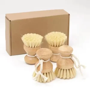 Natural Wooden Kitchen Cleaning Brush Long Handle for Pots and Dishes