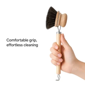 Natural Wooden Sisal and Horsehair Portable Soft Hair Non-Stick Cleaning Brush with Replaceable Head for Pots