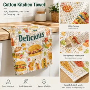 New Design Custom logo Cotton Dish Towels for Kitchen Super Soft Quick Drying Waffle Weave Clean Tea Towel