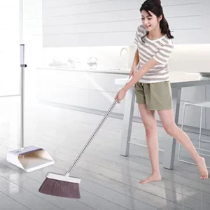 New Design PP & Stainless Steel Windproof Matt Surface Broom with Standing Foldable Dustpan Set