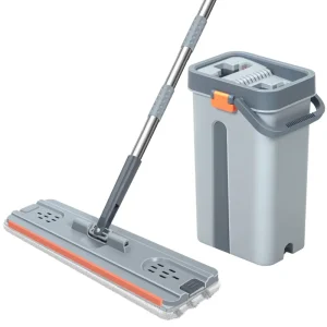 New Flat Mop Bucket Set Swivel Handle Microfiber Mop Pad Stainless Steel High Capacity for Home Office Cleaning