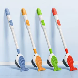 New Flexible Portable Handheld Long Plastic Handle Silicone Toilet Bowl Cleaner Cute Whale Style Liquid Suction Toilet Brush