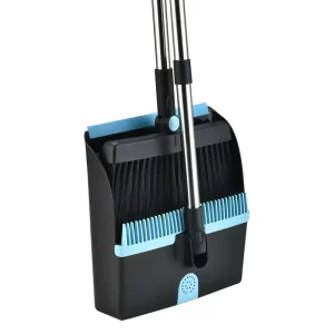 New Foldable Broom and Dustpan Set for Home Stainless Steel Handle Soft Plastic Bristles Space Saving Standing Design Broom