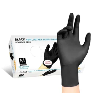 Nitrile Powder-Free Vinyl Household Disposable Kitchen Gloves, Black, Touchscreen-Compatible