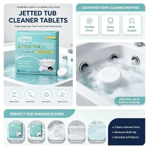 Non Toxic Whirlpool Jet Bathroom Descaler and Odor Neutralizer for Home Use Jetted Tub Cleaning Tablet