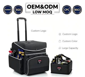 Nylon Large Capacity Lightweight Portable Hotel Janitor Wheeled Housekeeping Cleaning Cart Trolley