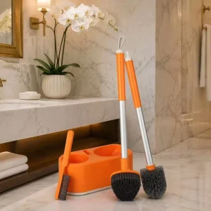 OEM 3 in 1 WC Brush Set Triple Head Scrubber Holder PP Brush Aluminium Alloy Handle Durable Long Handle Toilet Cleaner Hotel