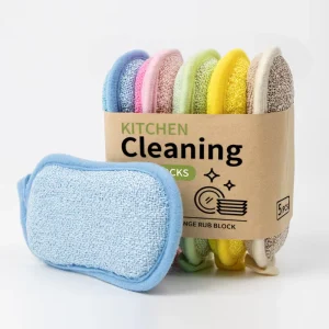 OEM Absorbent Double-Sided Microfiber Scrub Sponge for Dishes
