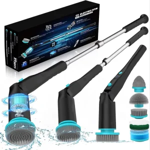 OEM Cordless Electric Cleaning Brush Scrubber with 7 Replaceable Brush Heads and 3 Adjustable Angles for Bathrooms and Showers