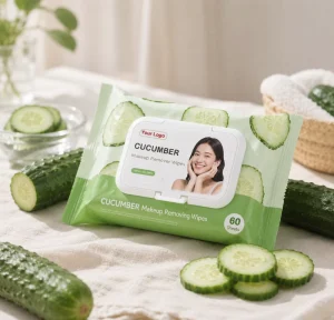 OEM Custom Logo 60ct Disposable Facial Wipes Cucumber Facial Cleansing Wipes Makeup Remover Wipes