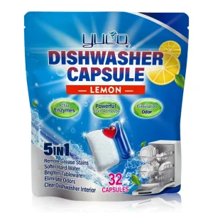 OEM Dishwashing Pods Tableware Kitchen Satin Oil Removal Disposable Liquid Gel Detergent No Residue 32 Dishwasher Capsules Pods