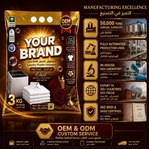 OEM Disposable Automatic Detergent Laundry Powder SASO Saudi Luxury Lemon Scent 48H Long Lasting Eco Friendly Bulk 3KG
