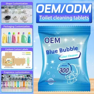 OEM Disposable Eco-Friendly Blue Bubble Toilet Cleaner Blocks, Concentrated Formula, 300 Flushes