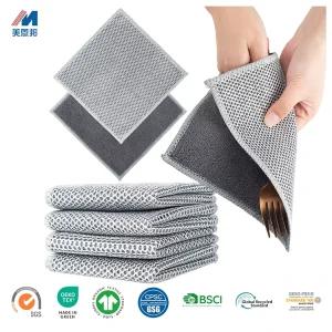 OEM Double Sided Design Silver Knitted Wire Cloth Kitchen Dish Towel Effective Cleaning Household Rag Wiping Scouring Utensils