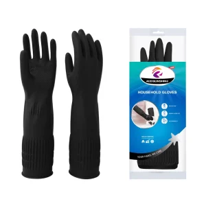 OEM Factory Black Rubber Latex Gloves 38cm Reusable Waterproof Anti Slip Comfortable Lightweight Kitchen Dishwashing Gloves