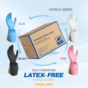 OEM Four-Color Disposable Nitrile Gloves Food Grade Powder-Free Latex-Free 100pcs Box for Household Cleaning and Food Handling
