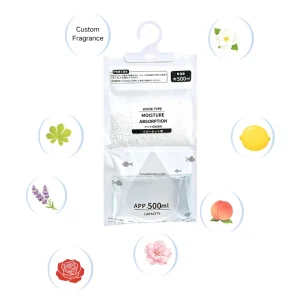 OEM Hanging Calcium Chloride Moisture Absorber Bags Anti Mold Deodorant Dehumidifier Bag for Wardrobe Basement Bathroom