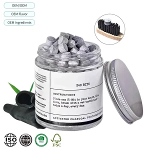 OEM Herbal Charcoal Bits Solid Toothpaste Tablets Teeth Whitening Anti Cavity Fluoride Free Hotel Customized Packaging Private