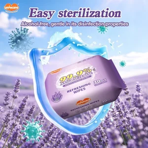 OEM Lavender-Scented 99.9% Antibacterial Alcohol-Free Skin-Friendly Disinfecting Wet Wipes