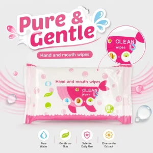OEM ODM 10 Count Hand Mouth Baby Wet Wipes CLEAN Pink Whale Design Pure Water Plant Extract Travel Portable Fragrance Free Wipes