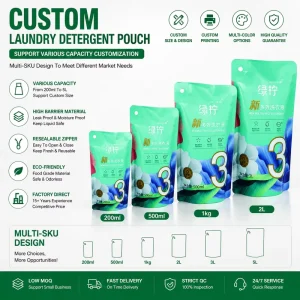 OEM ODM 20 0ml 500g 1kg Gravure Printed for Laundry Detergent Refill Pouch Washing Powder Stand up Zipper Bag