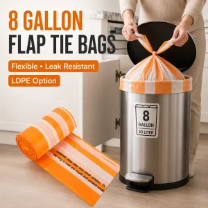 OEM ODM Heavy Duty Large Flap Tie Garbage Bags with Custom Material, Thickness, Size, Color, Logo, and Packaging