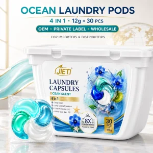 OEM Ocean Scent Laundry Pods 4-in-1 12g x 30 PCS Concentrated Cleaning Fast Dissolving Custom Brand Packaging Supplier