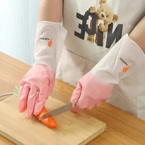 OEM PVC Household Gloves 30cm Honeycomb Palm Anti Slip Roll Cuff Waterproof Reusable Kitchen Cleaning Dishwashing PVC Gloves