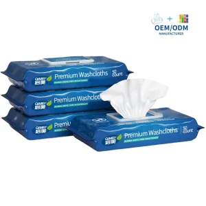 OEM Premium Pre Moistened Body Washcloths 50 Counts Per Pack Super Soft Disposable Adult Cleansing Wet Wipes Flip Top Packaging