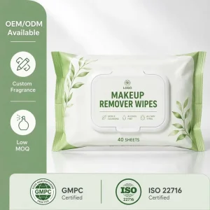 OEM Private Label Alcohol Free 40 Pcs Feminine Makeup Remover Wipes Gentle Extra Soft Facial Cleansing Wet Wipes for Sensitive