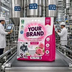 OEM Semi-Automatic Laundry Powder Detergent, SASO Saudi, Factory Custom Scent, Arabic Pack