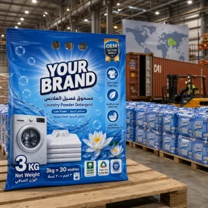OEM Semi Automatic Whitening Disposable Detergent Laundry Powder SASO Saudi Factory Custom Scent Powder Arabic Pack