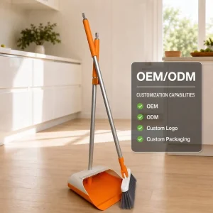 OEM Standing Broom and Dustpan Set with Aluminum Pole Soft Bristles MOQ 500