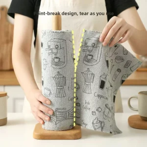 OEM Tear Away Reusable Kitchen Cleaning Towels Roll with Wooden Holder Washable Dish Cloth MultiPurpose Household Cleaning Wipes