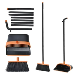 OKKiHOME Broom and Dustpan Set with Rubber Lip Creates Tight Seal Against Floor to Trap Fine Dust and Pet Hair Completely