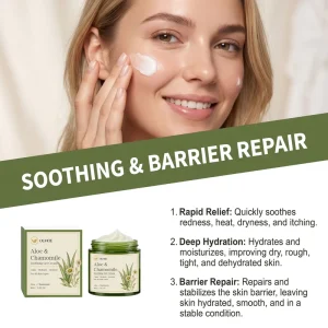 OUHOE 80g Aloe Chamomile Soothing Gel Cream Sunburn Dry Rough Skin Restoring Redness Itch Soothing Aloe Vera Moisturizing Cream