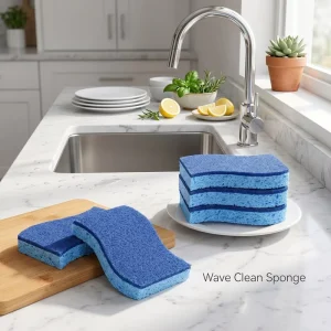 Oil-Removal Kitchen Cleaning Sponge Dual-Sided Wave Scrub Pad for Ceramic Plates, Pans, and Glassware