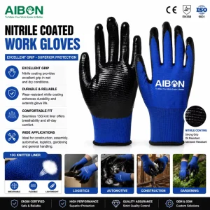 Oil-Resistant Smooth Nitrile-Coated Gloves Industrial Work Gloves Strong Grip for Mechanical Repair