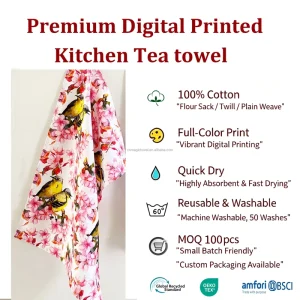 Online Artist Painting Drawing 100% Cotton White Twill Fabric Digital Printing Kitchen Dish Australia Tea Towel